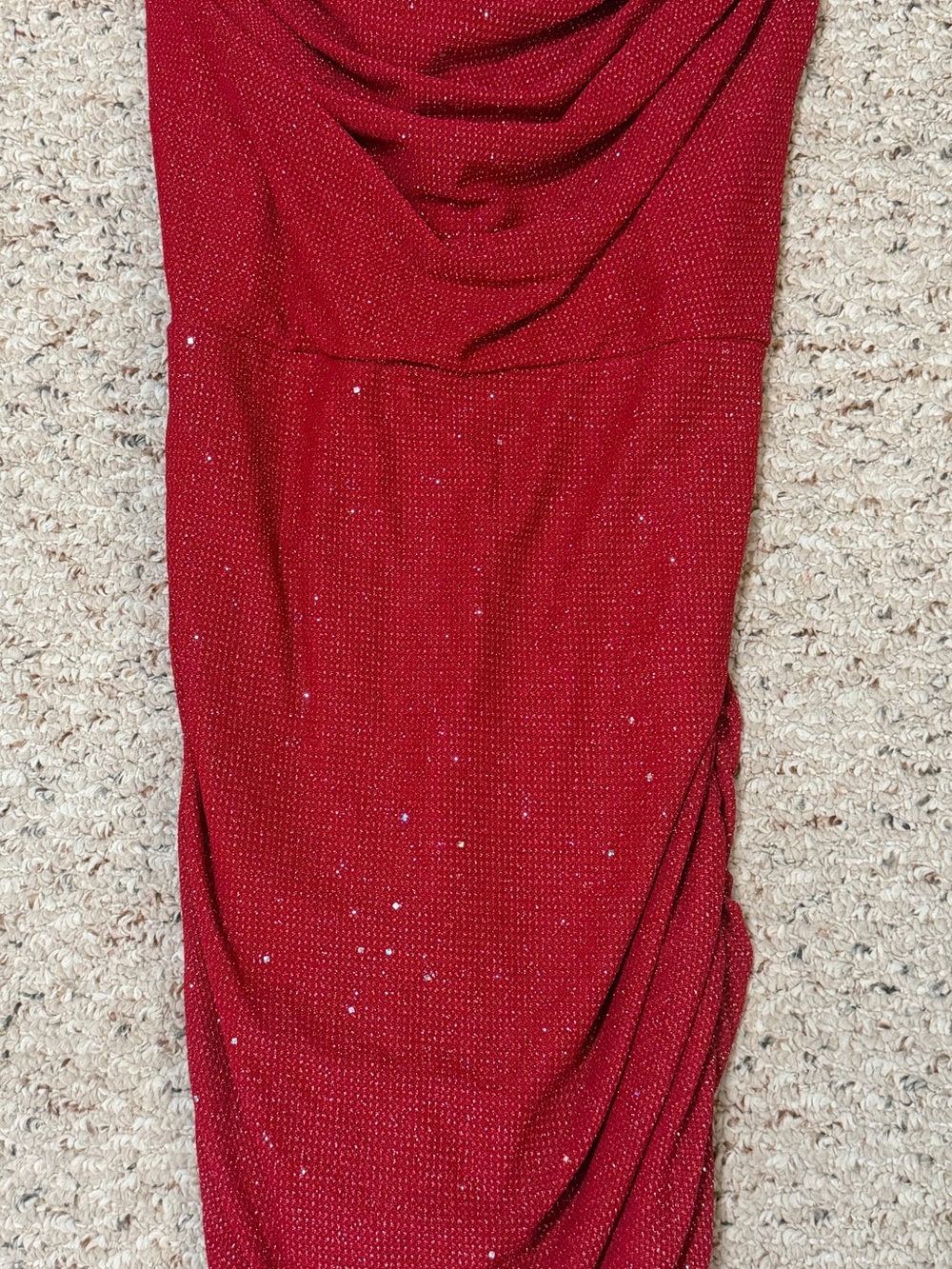Red Sparkle Draped Cocktail Dress